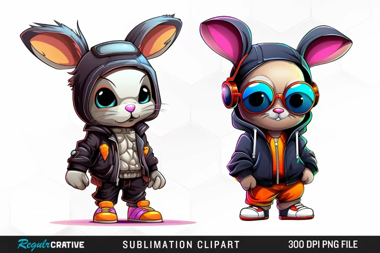 Watercolor Hiphop Bunny Image Clipart