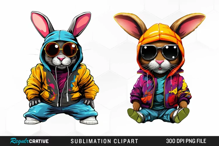 Watercolor Hiphop Bunny Image Clipart