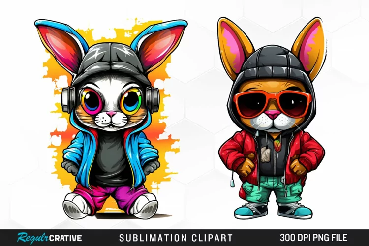 Watercolor Hiphop Bunny Image Clipart