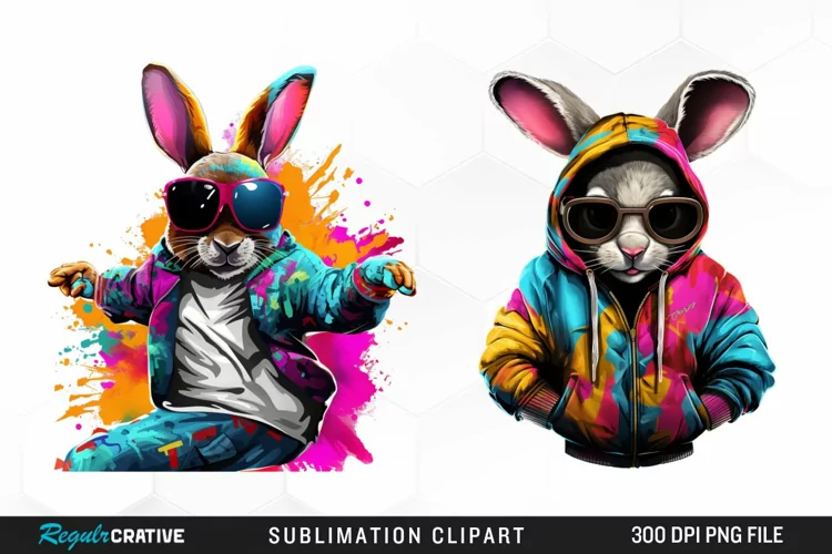 Watercolor Hiphop Bunny Image Clipart