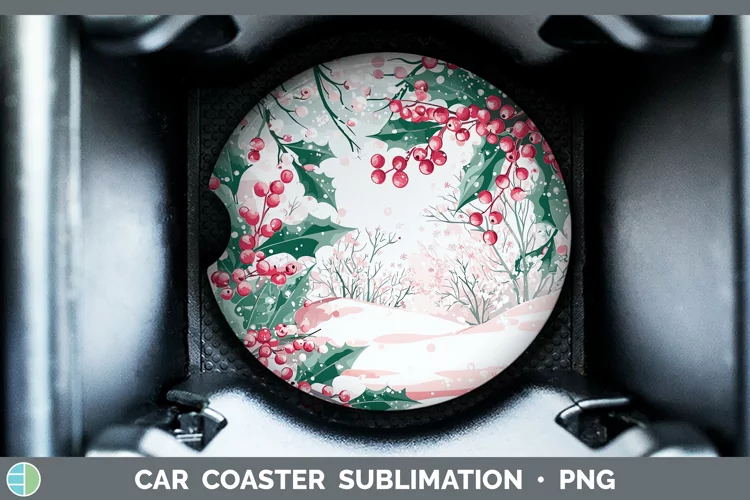 Watercolor Holly Car Coaster Sublimation Designs