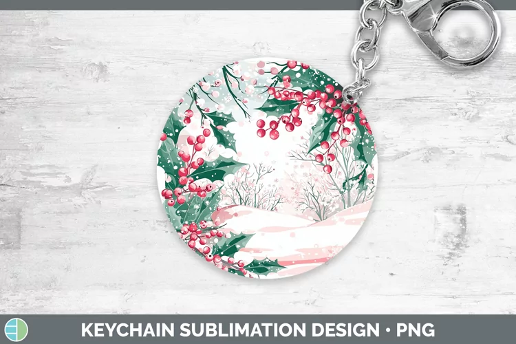 Watercolor Holly Keychain Sublimation Keyring Designs