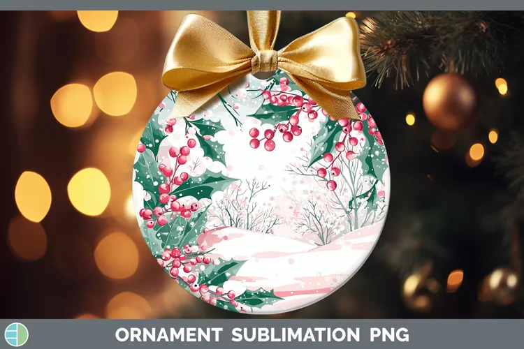 Watercolor Holly Ornament Sublimation Bauble Designs
