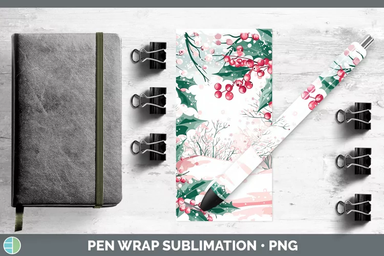 Watercolor Holly Pen Wrap Sublimation Pen Designs