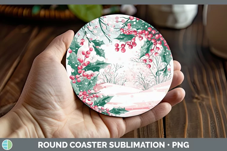 Watercolor Holly Round Coaster Sublimation Coaster Designs