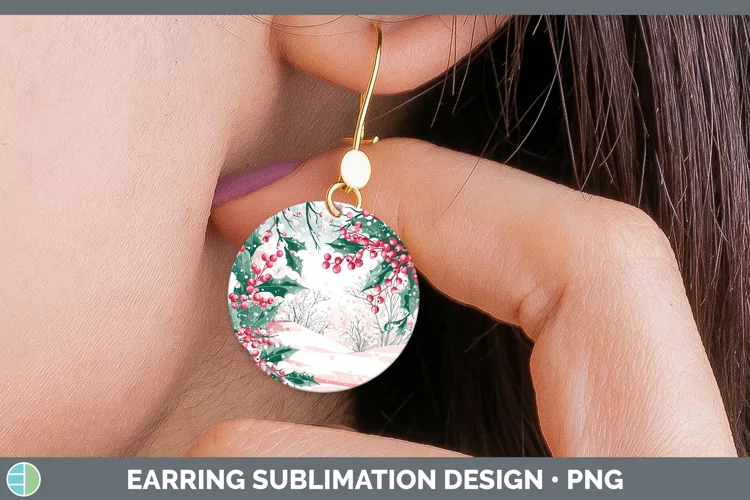 Watercolor Holly Round Earrings Sublimation Earrings Designs