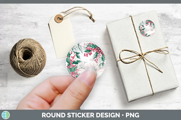 Watercolor Holly Stickers | Round Labels Designs
