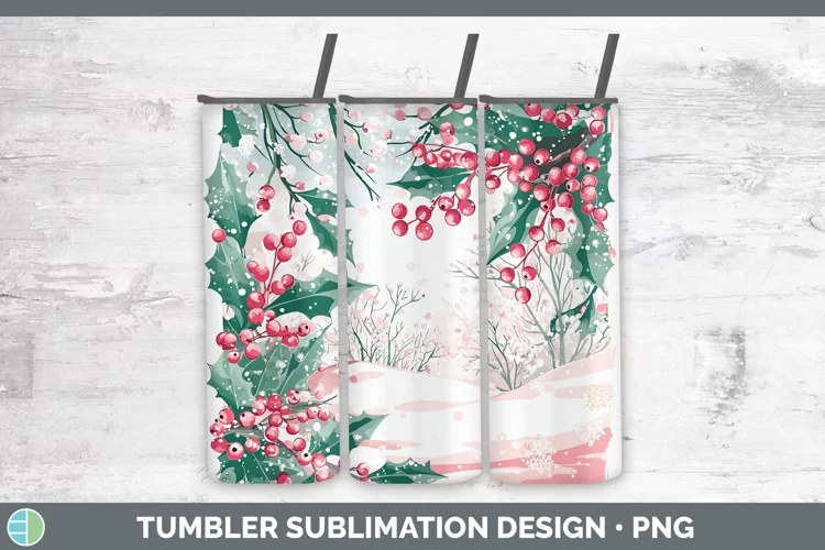 Watercolor Holly Tumbler Sublimation 20 oz Skinny Tumbler De