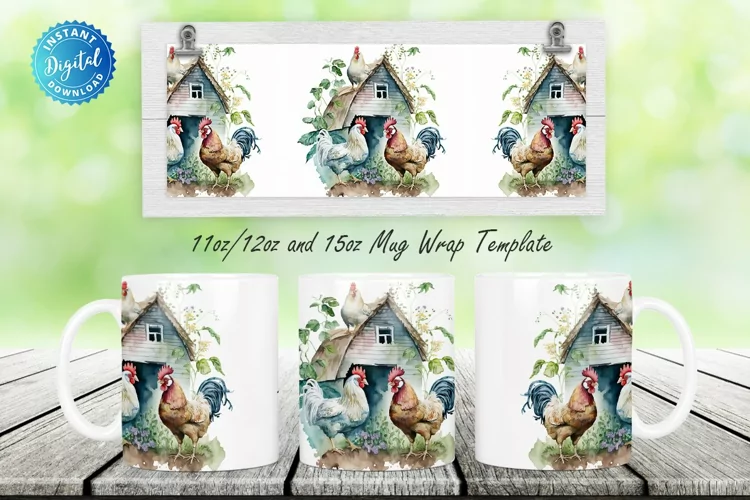Watercolor home Hens 11, 12 & 15 Oz Mug Sublimation