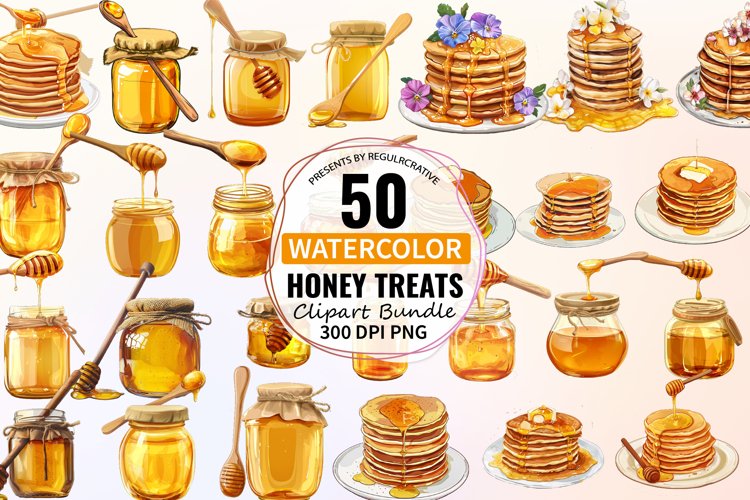 Watercolor Honey Treats Clipart Bundle