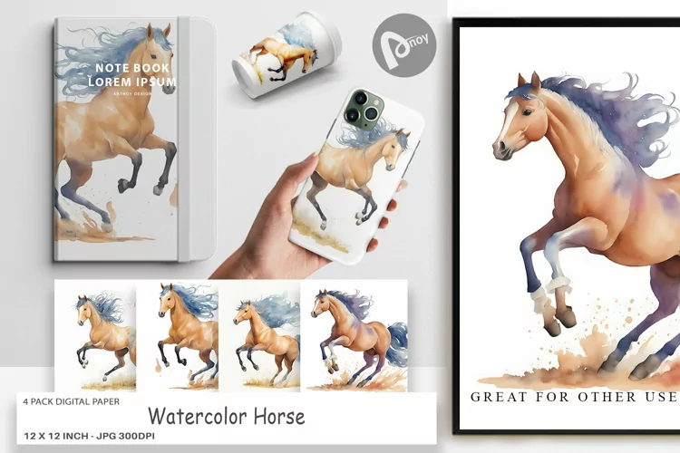Digital Paper Watercolor Horse
