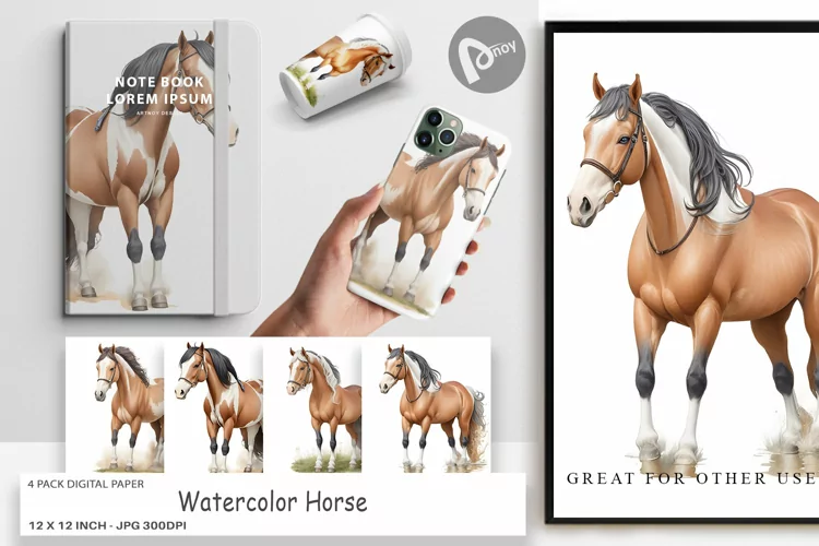 Digital Paper Watercolor Horse