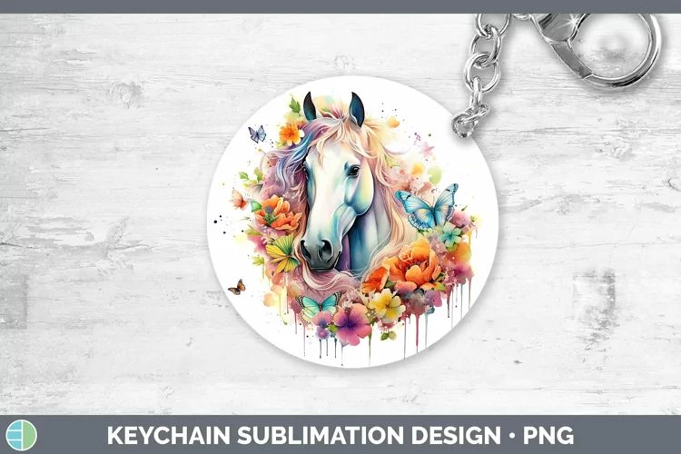 Watercolor Horse Keychain | Sublimation Keyring Design