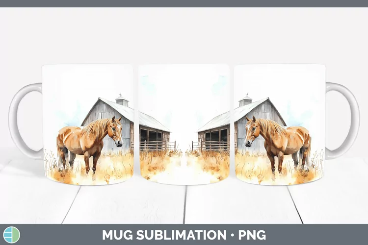 Watercolor Horse Mug Wrap Sublimation Coffee Cup Designs