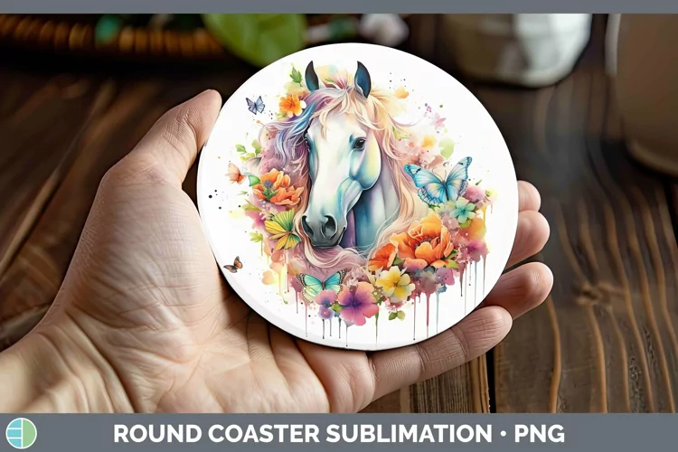 Watercolor Horse Round Coaster | Sublimation Coaster Designs