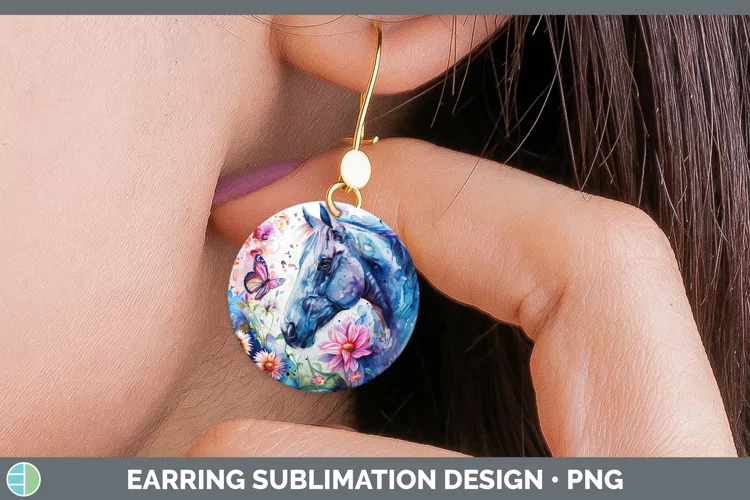 Watercolor Horse Round Earrings Sublimation Earrings Designs