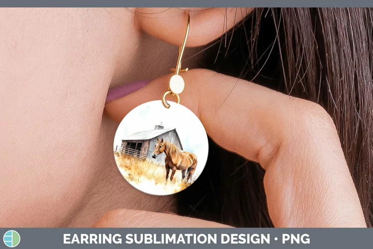 Watercolor Horse Round Earrings Sublimation Earrings Designs