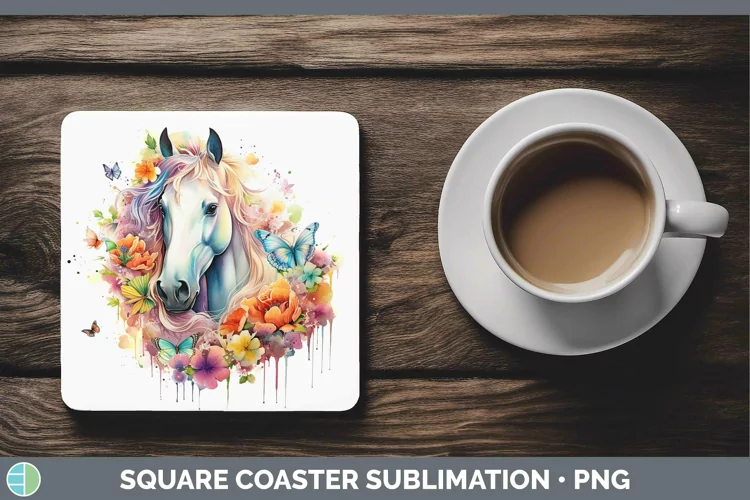 Watercolor Horse Square Coaster | Sublimation Coaster Design