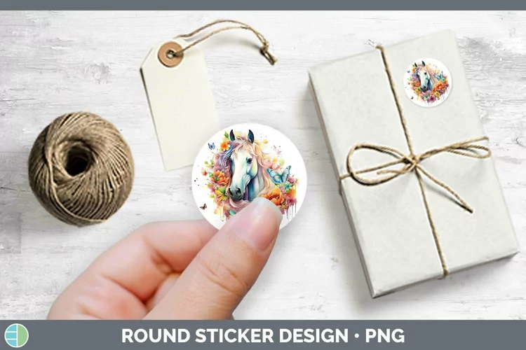 Watercolor Horse Stickers | Round Labels Designs