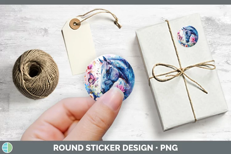 Watercolor Horse Stickers | Round Labels Designs