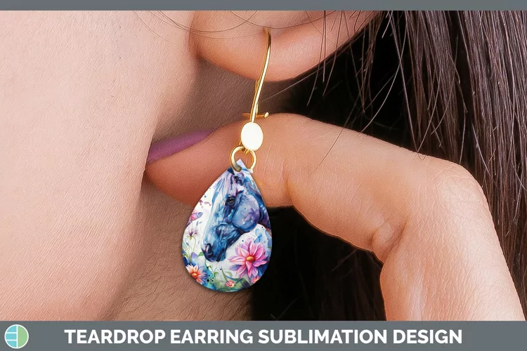 Watercolor Horse Teardrop Earrings Sublimation Earrings Desi
