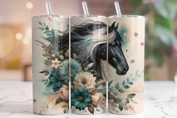 Horse Tumbler Wrap, Floral Tumbler PNG, Western Tumbler Wrap