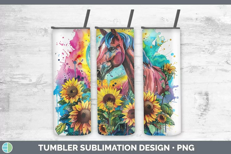 Watercolor Horse Tumbler | Sublimation 20 oz Skinny Tumbler