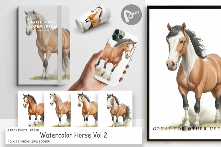 Digital Paper Watercolor Horse