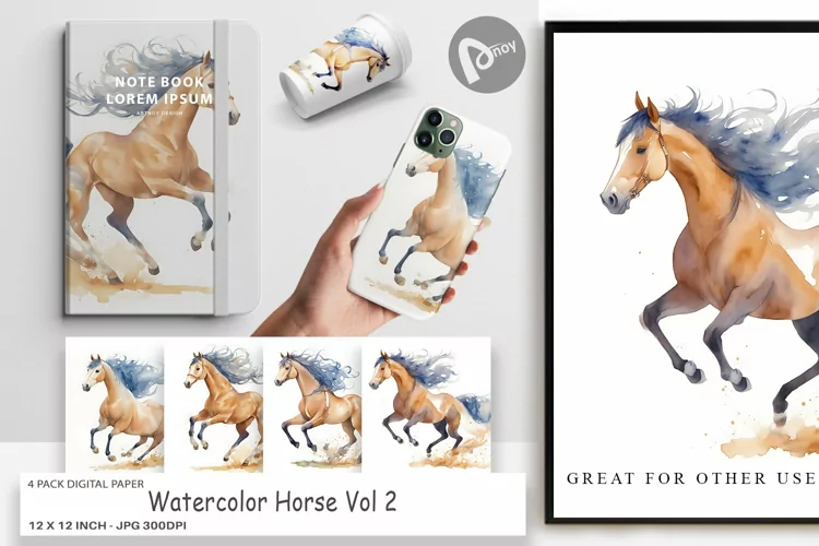 Digital Paper Watercolor Horse