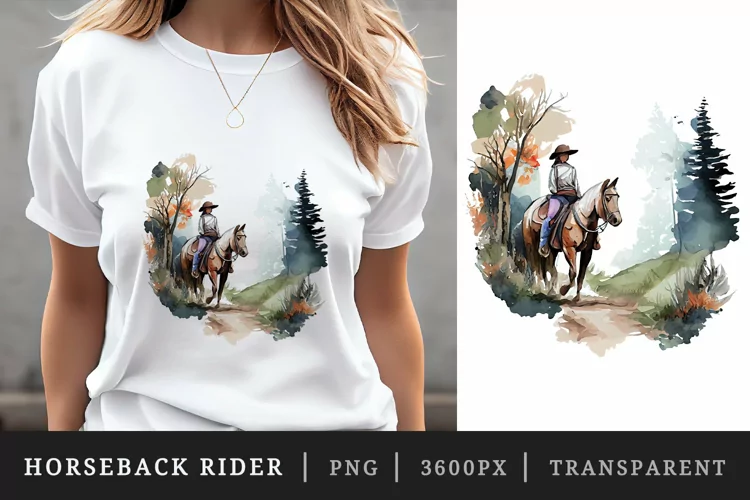 Watercolor horseback rider t-shirt sublimation print design