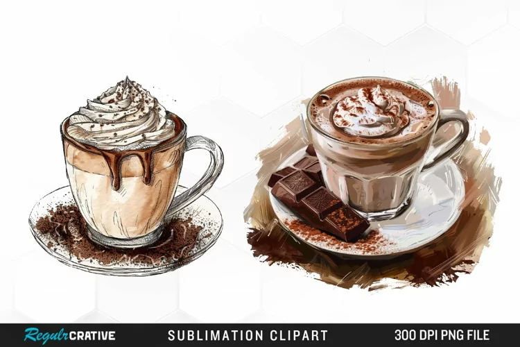Watercolor Hot Chocolate Design Clipart