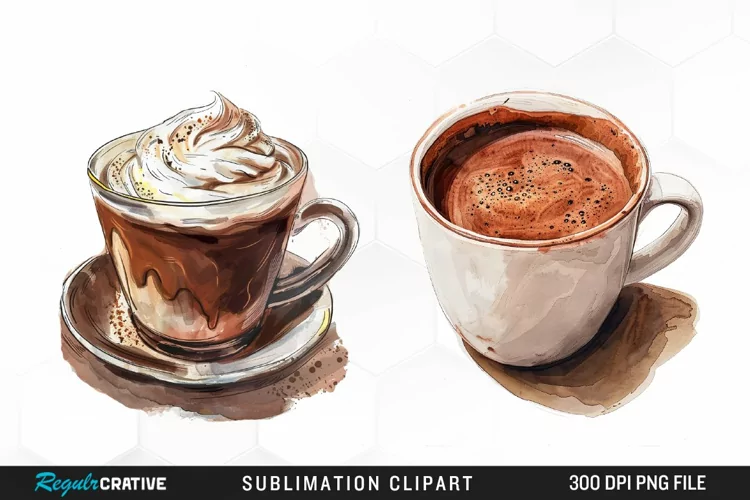 Watercolor Hot Chocolate Design Clipart