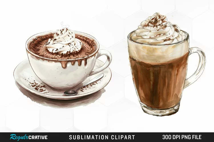 Watercolor Hot Chocolate Design Clipart