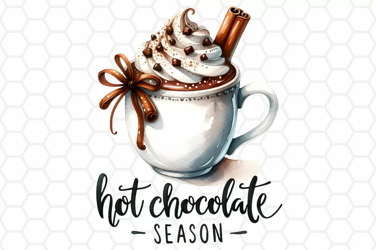 Watercolor Hot Chocolate Season Clipart, Sublimation PNG