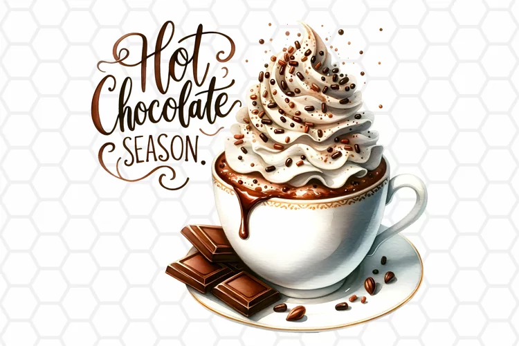 Watercolor Hot Chocolate Season Clipart, Sublimation PNG