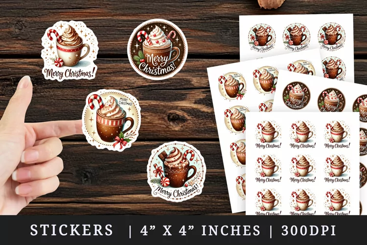 Merry Christmas hot chocolate stickers sublimation design