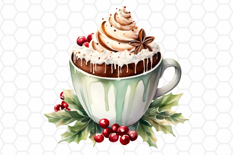 Watercolor Hot Cocoa Clipart, Christmas Sublimation PNG