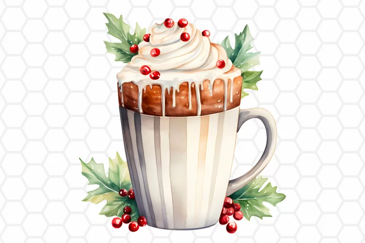Watercolor Hot Cocoa Clipart, Christmas Sublimation PNG
