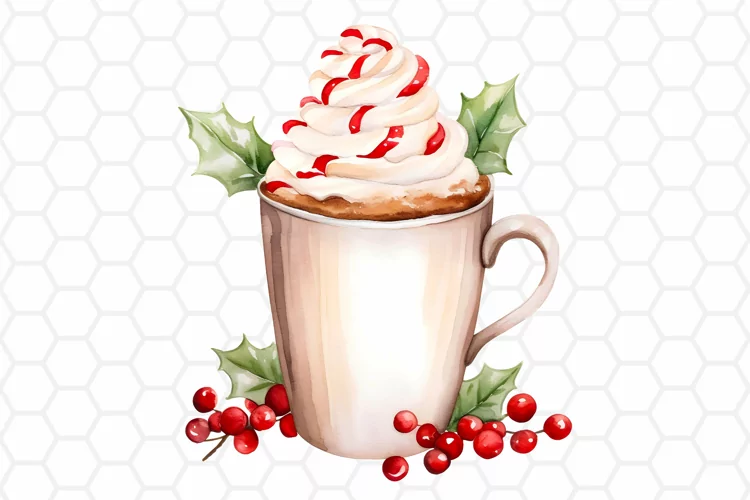 Watercolor Hot Cocoa Clipart, Christmas Sublimation PNG