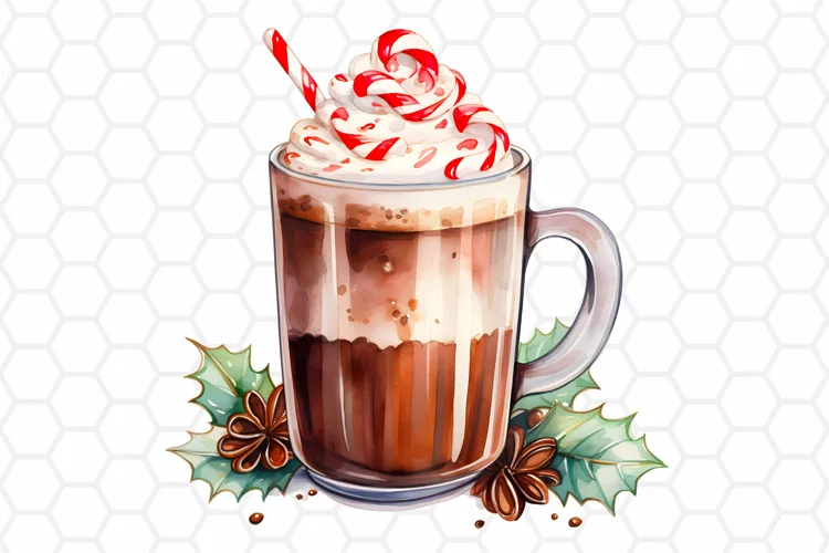 Watercolor Hot Cocoa Clipart, Christmas Sublimation PNG