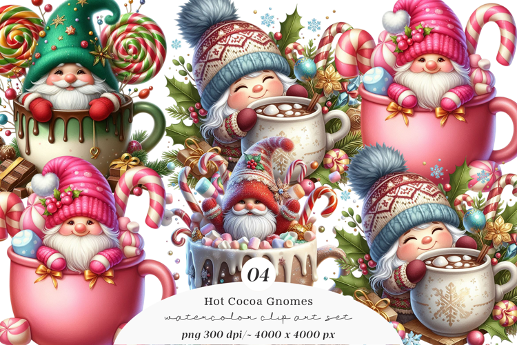Watercolor Hot Cocoa Gnomes Clipart