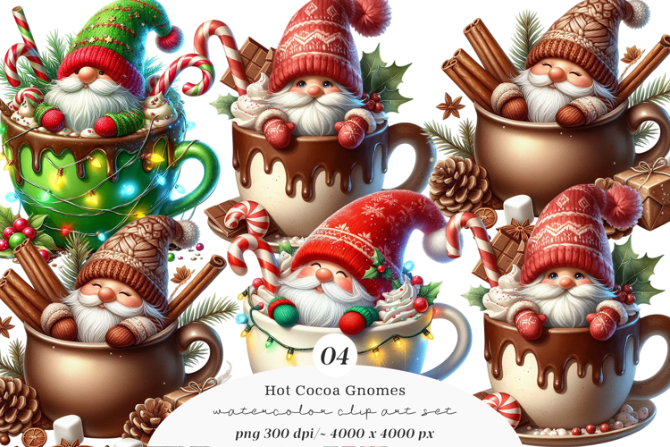 Watercolor Hot Cocoa Gnomes Clipart