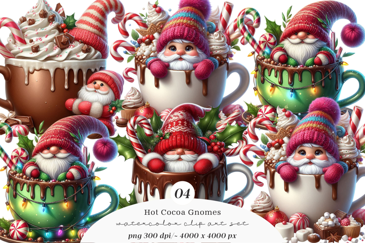 Watercolor Hot Cocoa Gnomes Clipart