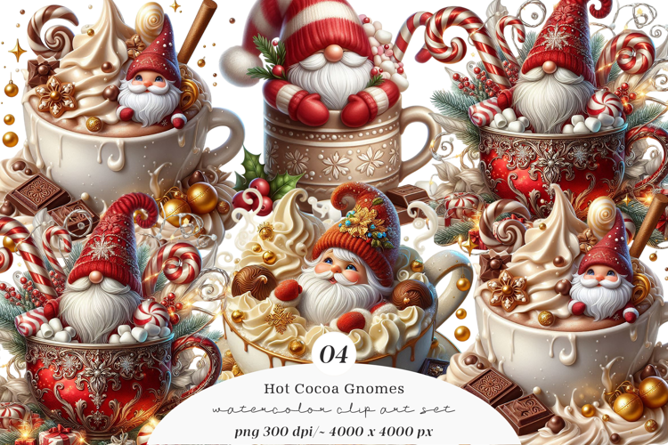 Watercolor Hot Cocoa Gnomes Clipart