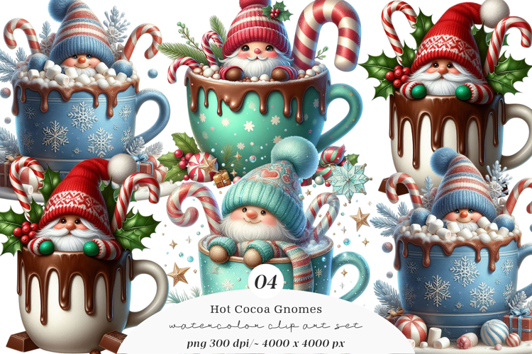 Watercolor Hot Cocoa Gnomes Clipart