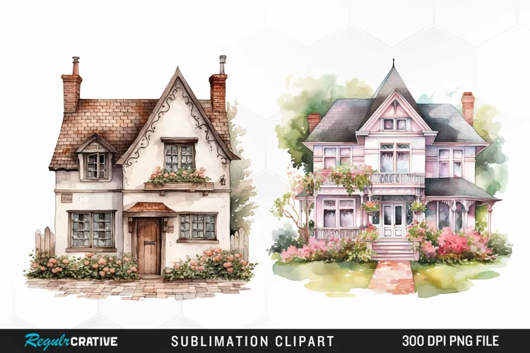 Watercolor House Artwork Clipart
