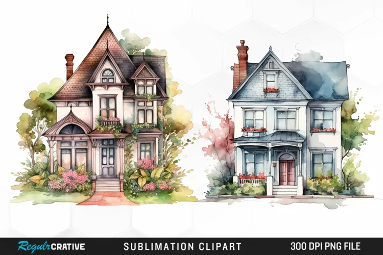 Watercolor House Artwork Clipart