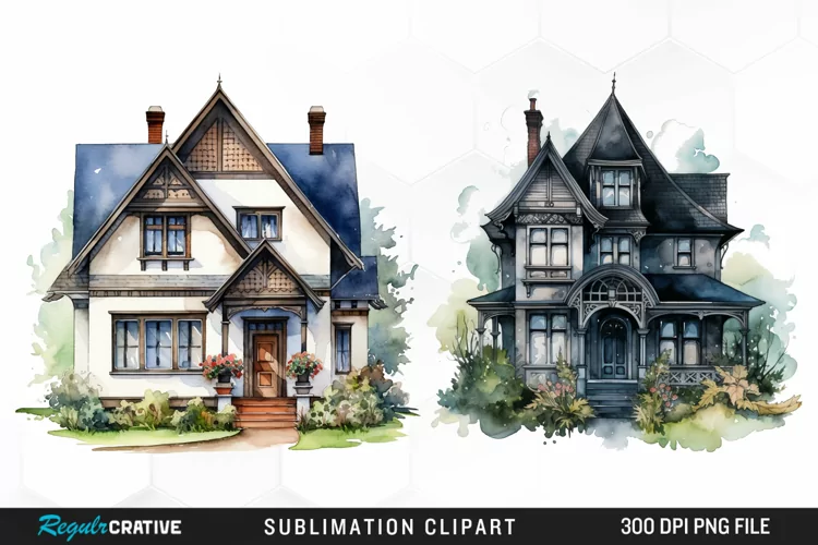 Watercolor House Artwork Clipart