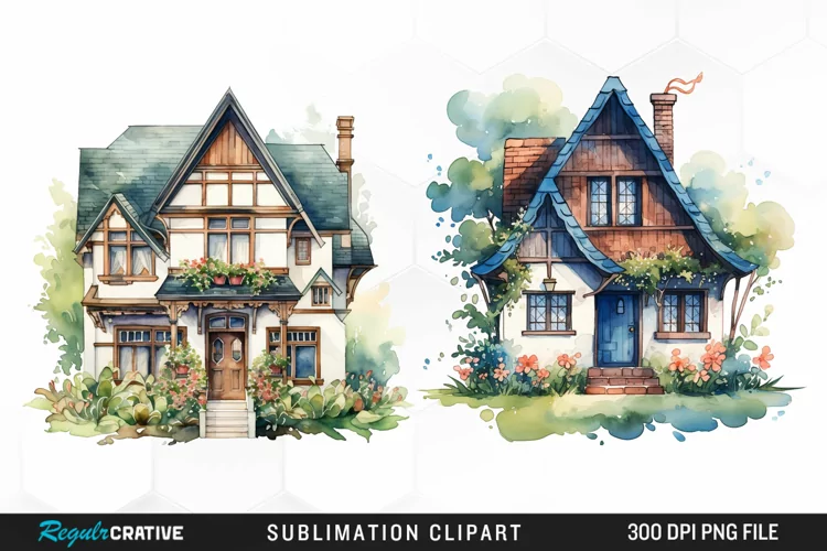 Watercolor House Artwork Clipart