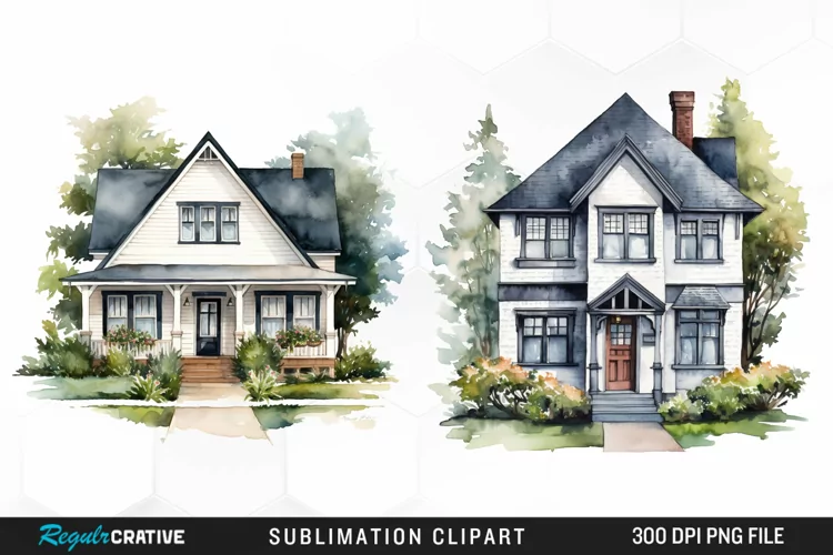 Watercolor House Artwork Clipart
